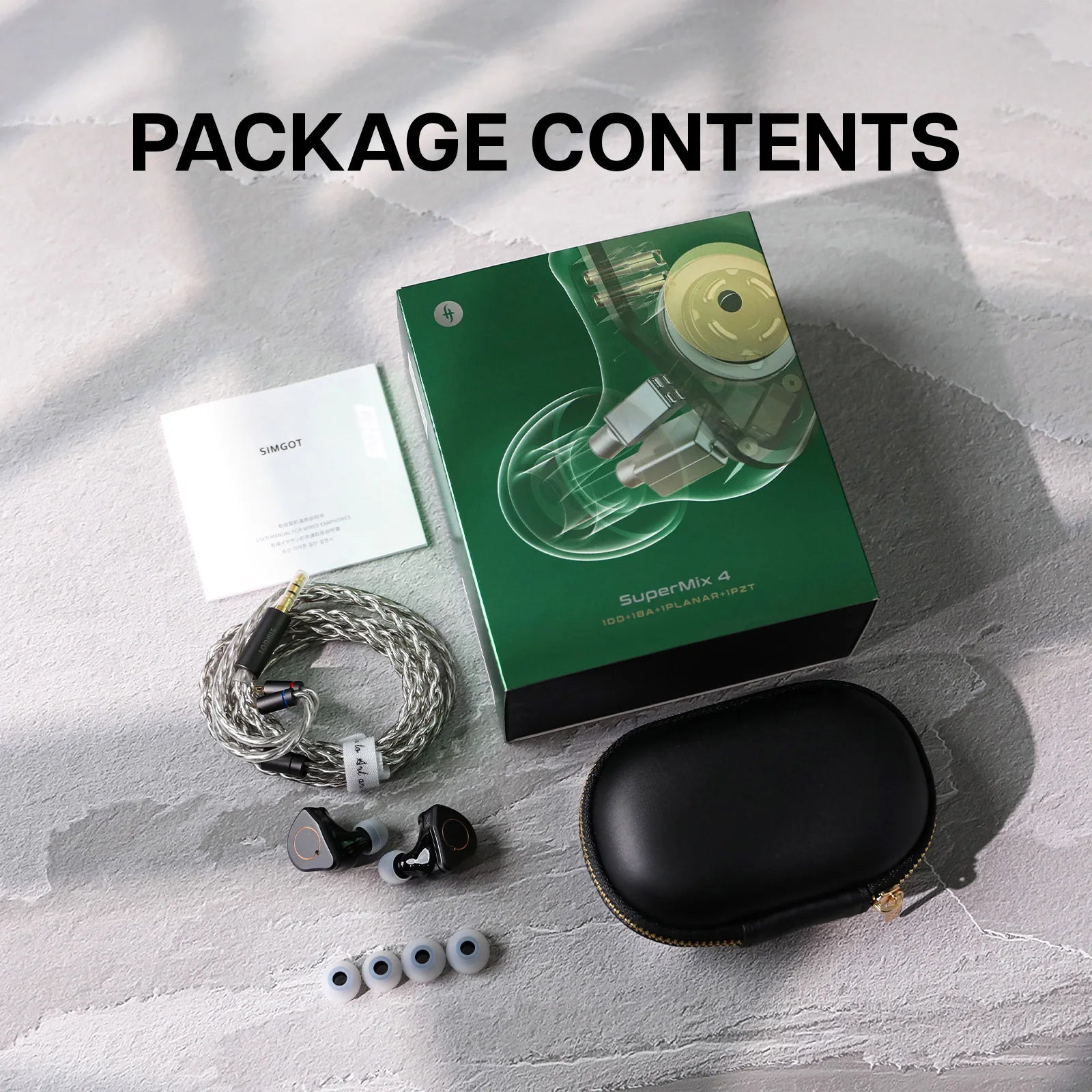 SIMGOT SuperMix 4 1DD+1BA+1Planar +1PZT Hybrid Drivers HiFi Earphone Wired with Oxygen-Free Copper Silver-Plated Cable
