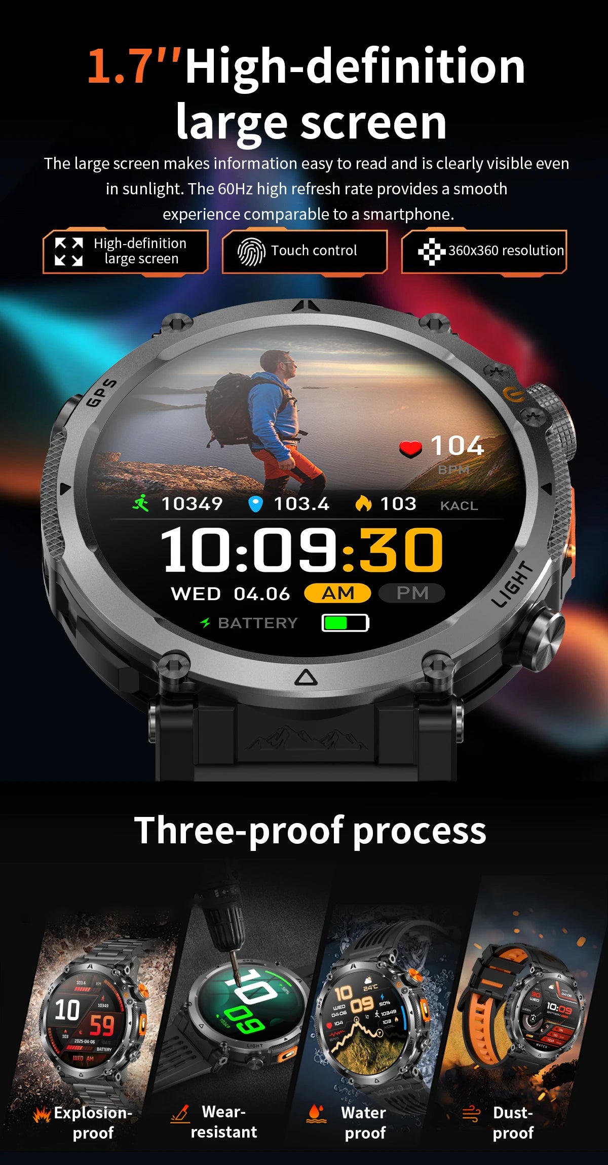 2026 New Military GPS Sports Smart Watch Men Compass 3ATM Waterproof Swim Fitness Tracker AMOLED HD SmartWatches 850Mah Battery