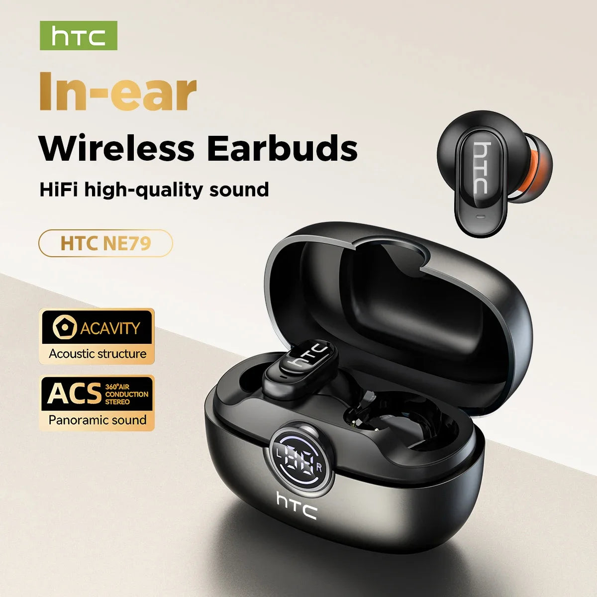 HTC NE79 TWS Wireless Bluetooth Earphones: AI Translator Earbuds Noise Cancellation Long Battery Life Premium Audio Headphones