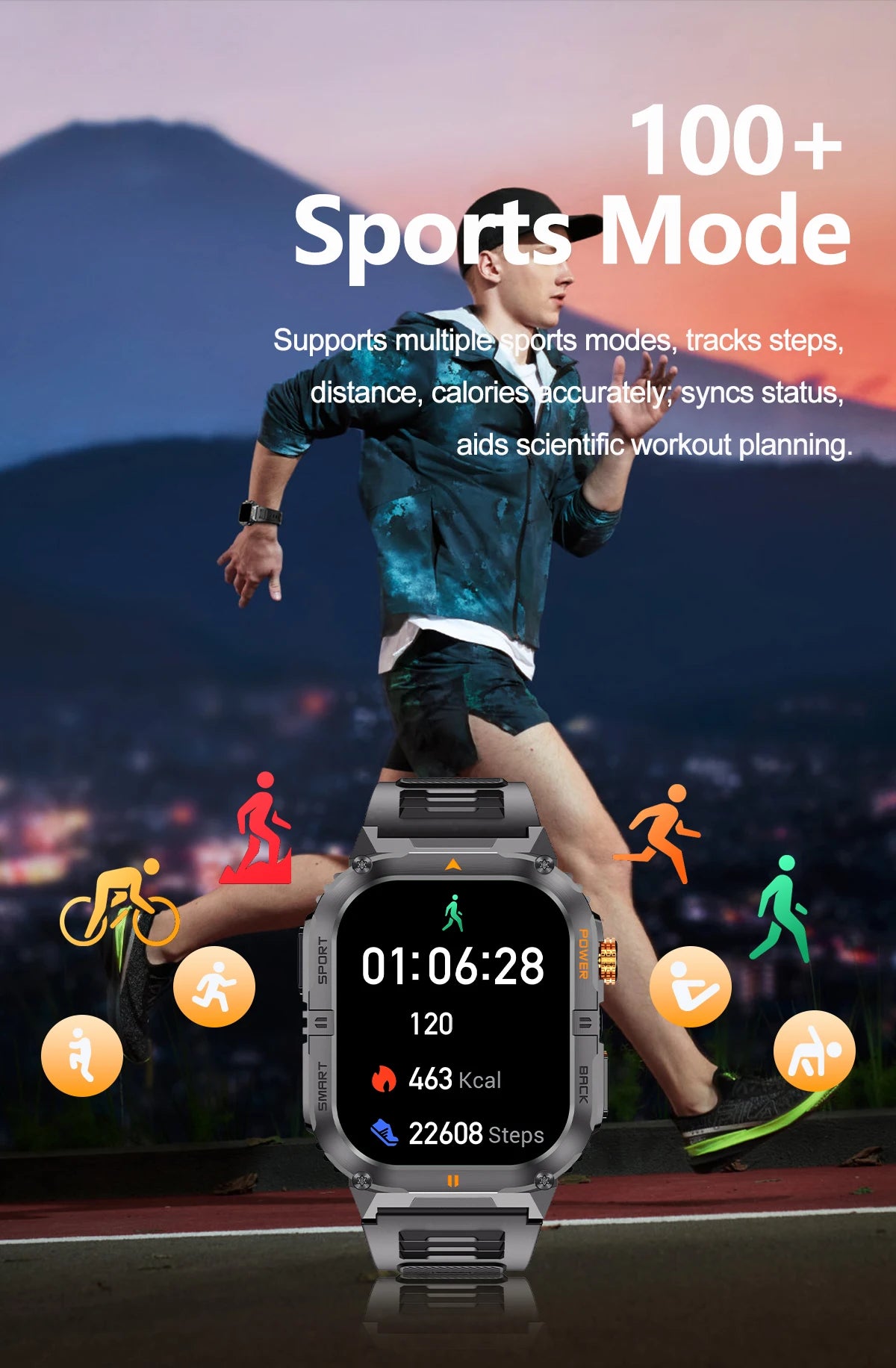 2026 New Smart Watch 2.00inch HD Display Bluetooth Call LED Flashlight Multiple Sports Modes Pedometer Men's Sports Smartwatch