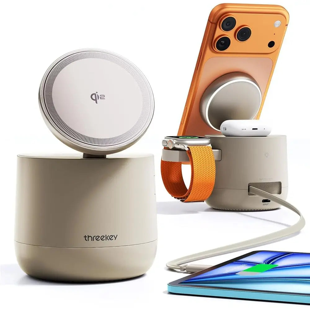 4-in-1 Wireless Charging Station – Qi2 15W Magnetic Charger for iPhone 17/16/15/14/13/12, Apple Watch & AirPods, 65W Adapter Included.