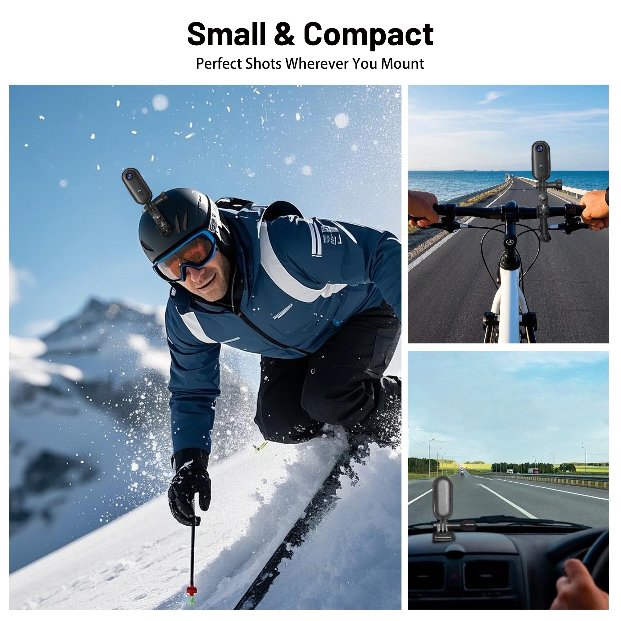 4K Mini WIFI Action Camera 128GB Black Portable Thumb Video Recorder with IPX7 Waterproof Helmet Mount for Vlogging