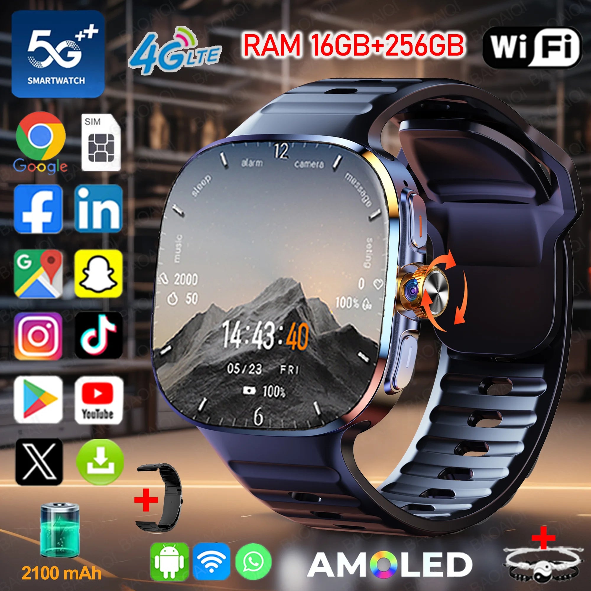 4G/5G Smartwatch 2.4 Inch HD AMOLED Screen 190° Rotary Camera GPS WiFi Android 10.0 Smart Watch with Heart Rate & Sleep Tracker