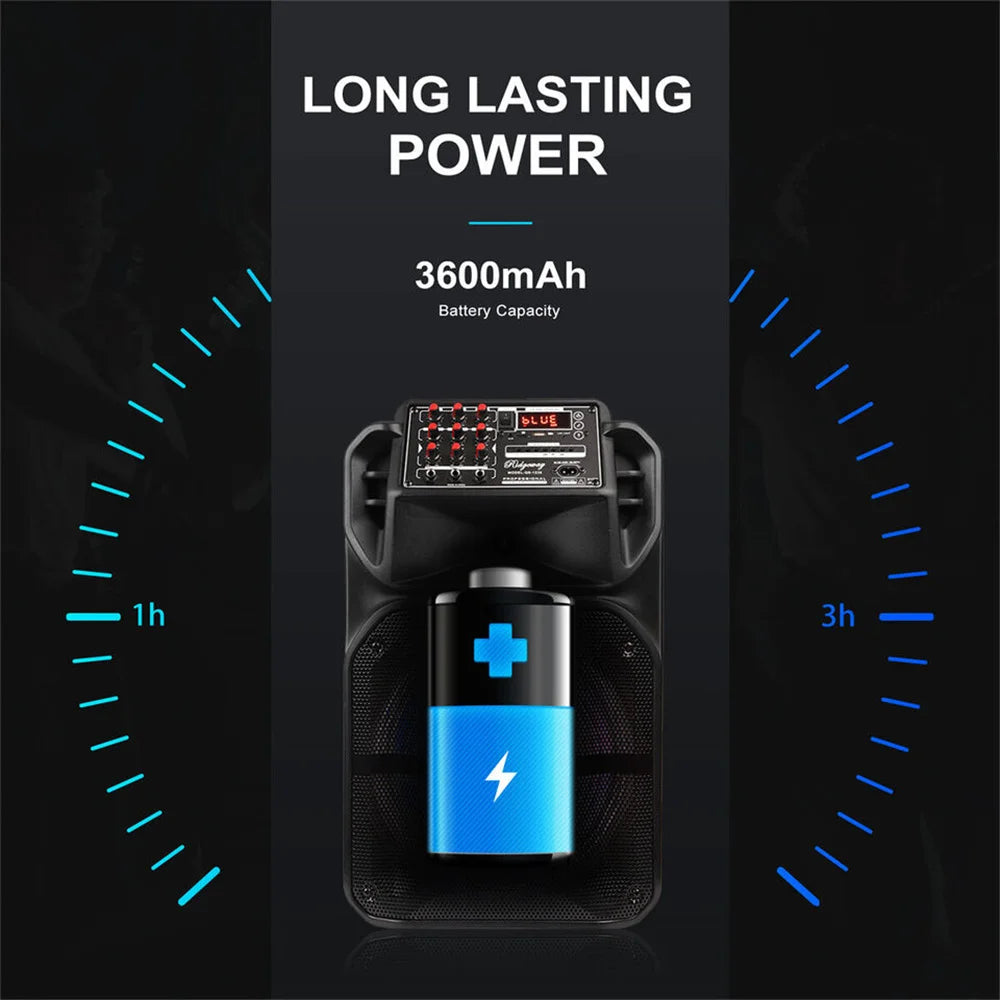 9000W Portable Bluetooth Speaker with 15' Subwoofer Heavy Bass Party System - AUX LED Light & Mic High Quality Karaoke Speaker