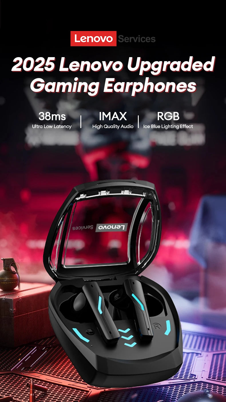 Lenovo Gaming Headset Bluetooth 6.0 Wireless Earphones Low Latency Noise Reduction Esports Headphone Waterproof 24H Battery Life