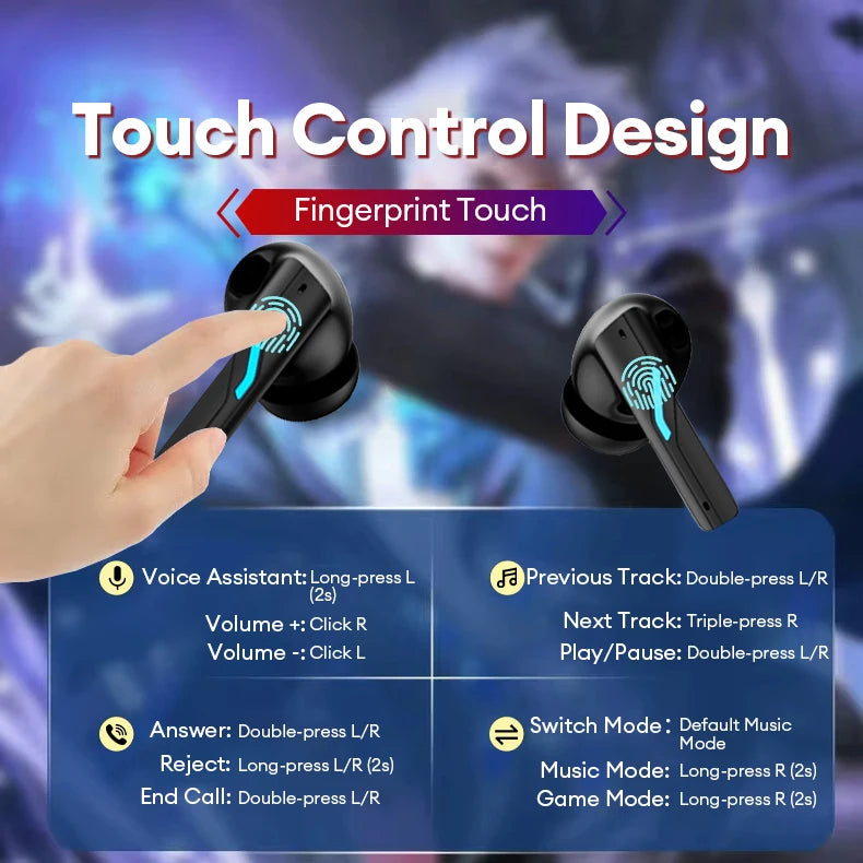 Lenovo GT100 True Bluetooth 6.0 Earphones Esports Gaming Wireless Headphone Low Latency HiFi Sound Music Earbuds Long Endurance