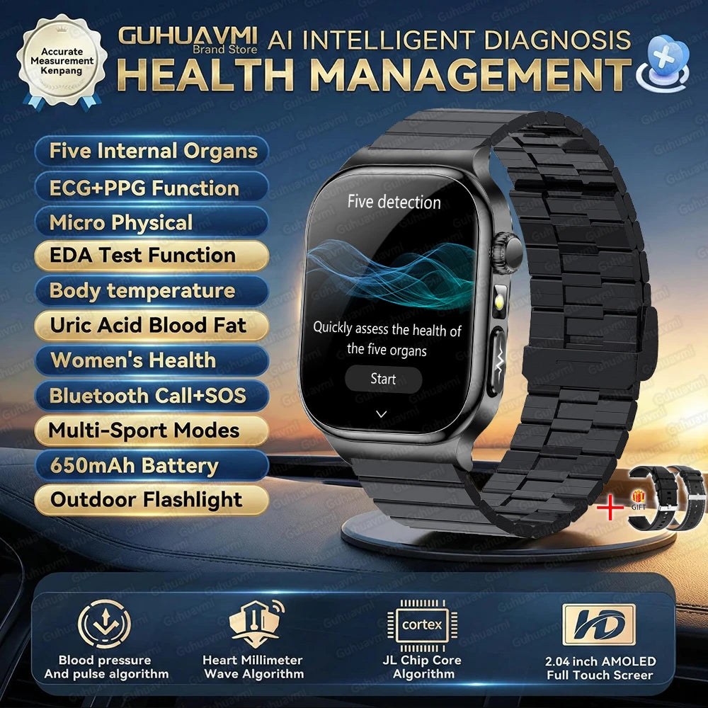 2026New Smart Watch Men Women AI Human Health diagnosis ECG+HRV Blood Pressure Uric acid Blood lipid Bluetooth Call Smartwatch