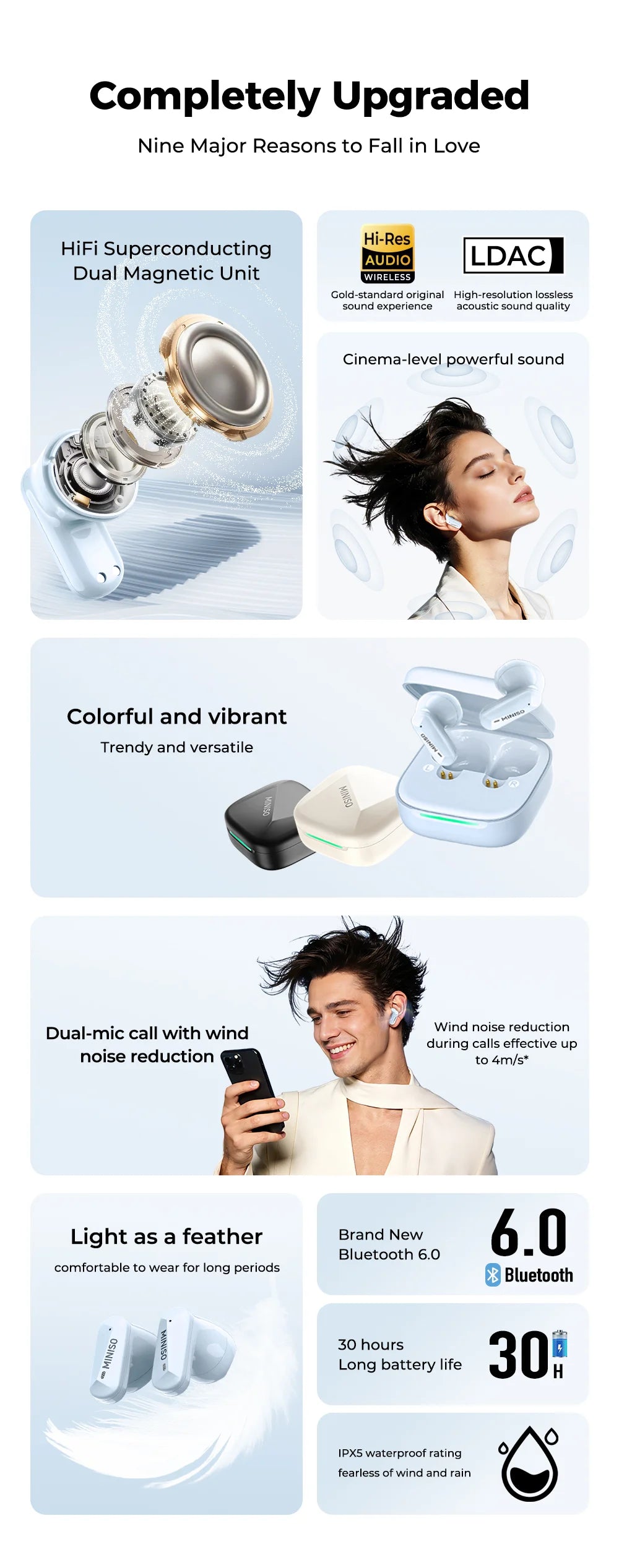 MINISO MS119 Wireless Bluetooth Earphones Ai Translator Headphones Low latency Earbuds 50Hrs Playback More Comfortable to wear