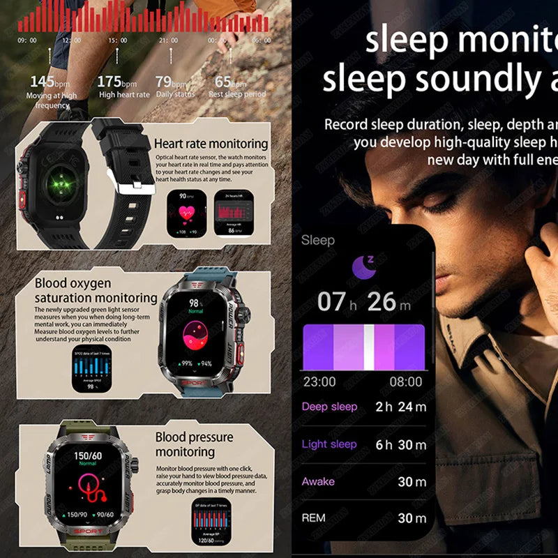 2026 Military Smart Watch with GPS Compass Waterproof Bluetooth Call Functionality And GPS Sport Tracker for Outdoor Activities