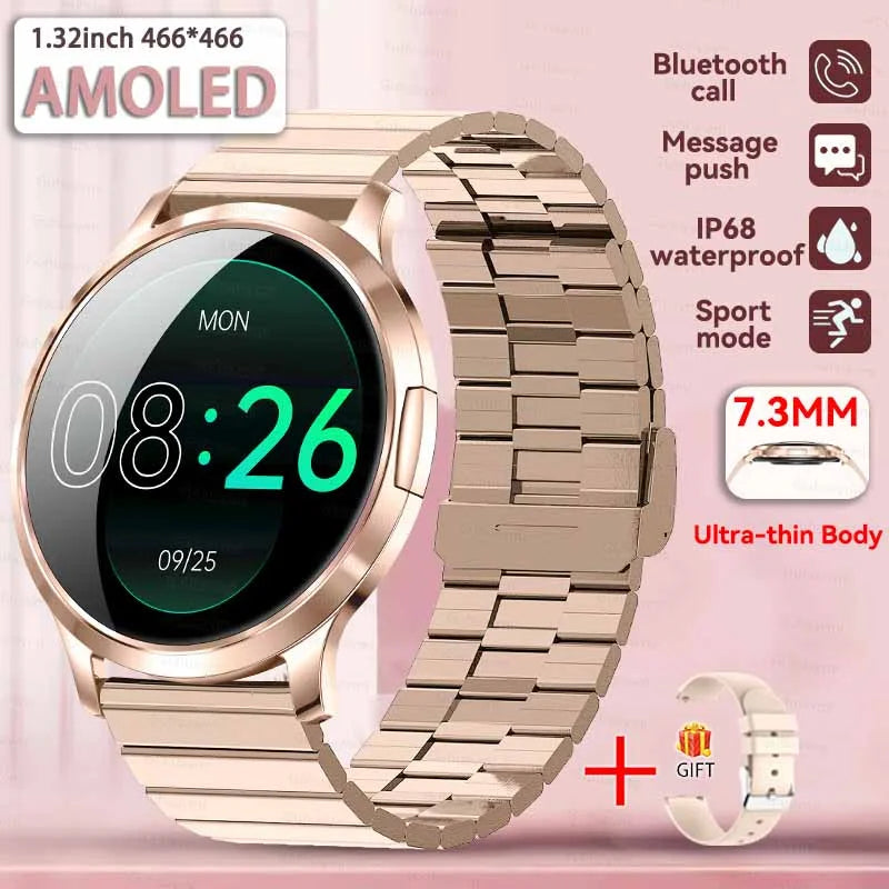 2025 New 1.32inch AMOLED Smart Watch Women GPS Trajectory Heart Rate Bluetooth Call Always Display Lady Smartwatches Men For IOS
