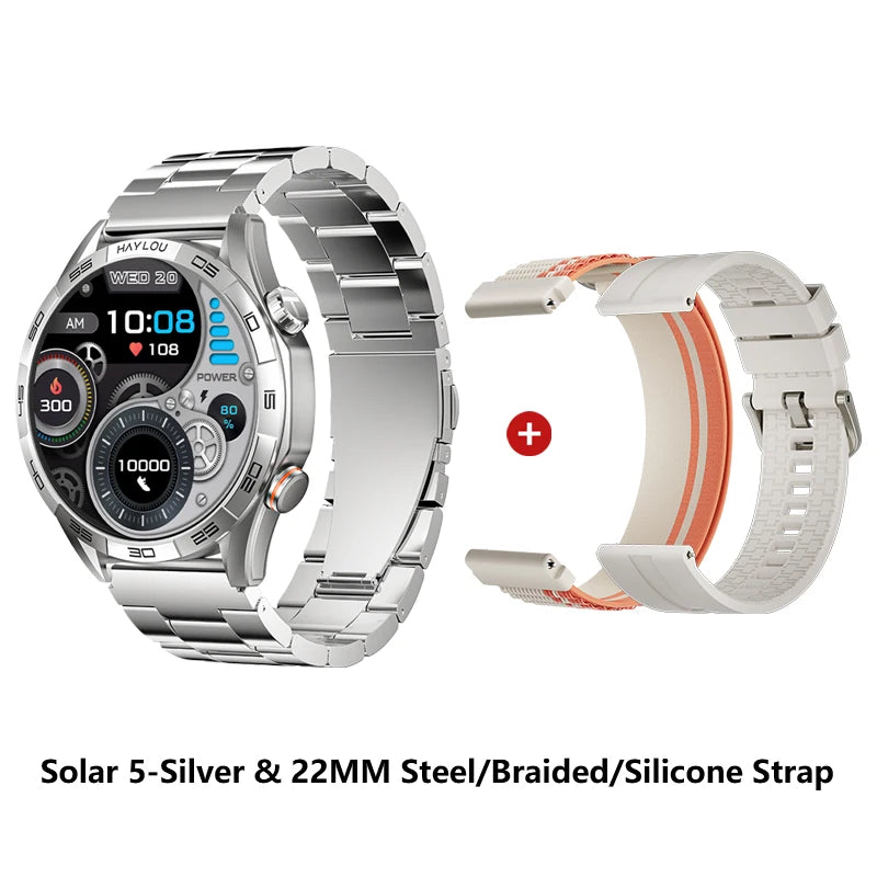 HAYLOU Solar 5 Smartwatch with 1.58'' AMOLED Display 60Hz Refresh Rate 24H Health Monitoring Voice Calling Sports Modes for Men Black/Silver