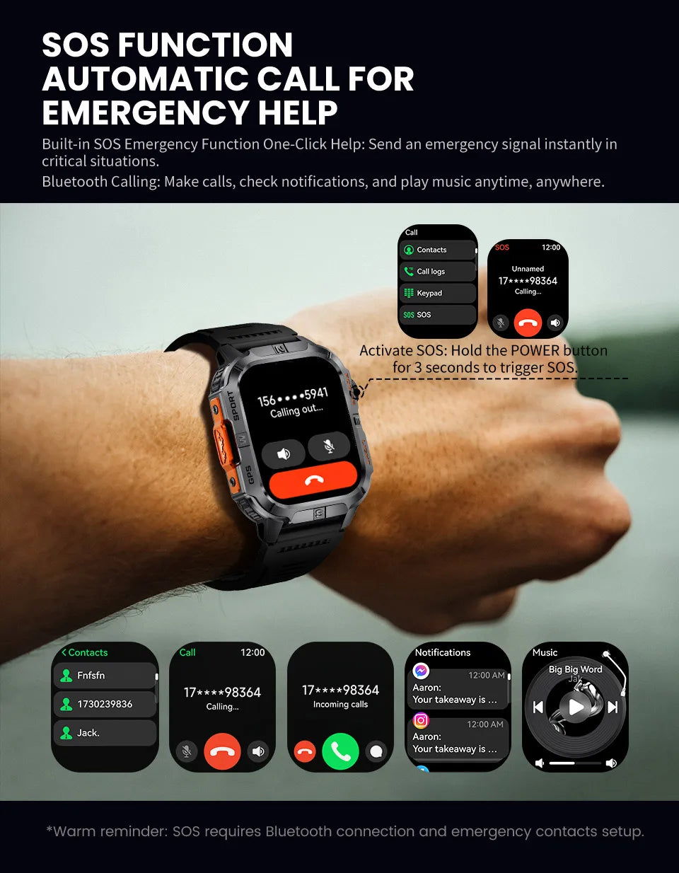 2.01-HD AMOLED GPS Smart Watch 3ATM Waterproof Built-in Dual-band GNSS Altitude Compass Military Sport Smartwatch Men 2025 New