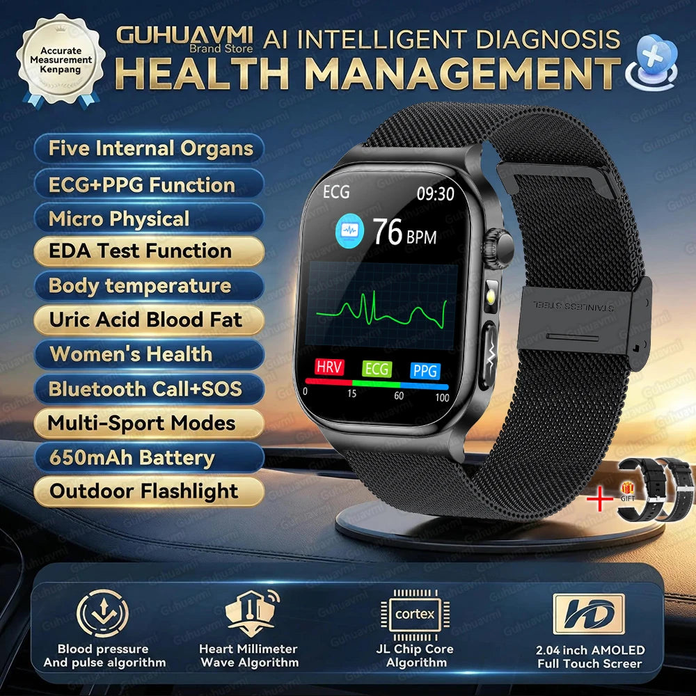 2026New Smart Watch Men Women AI Human Health diagnosis ECG+HRV Blood Pressure Uric acid Blood lipid Bluetooth Call Smartwatch