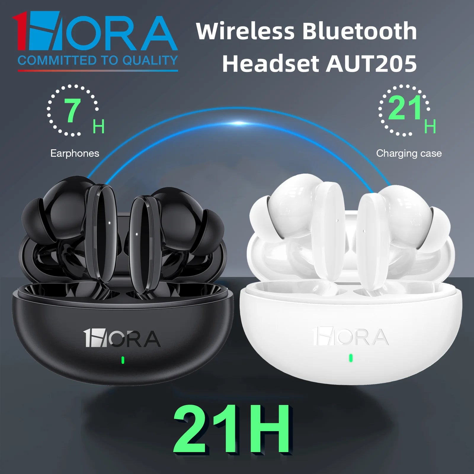 1HORA Wireless Earbuds AUT205 Long battery life Bluetooth 5.3 Earphone Type-C Charging Compatible with IOS/Android