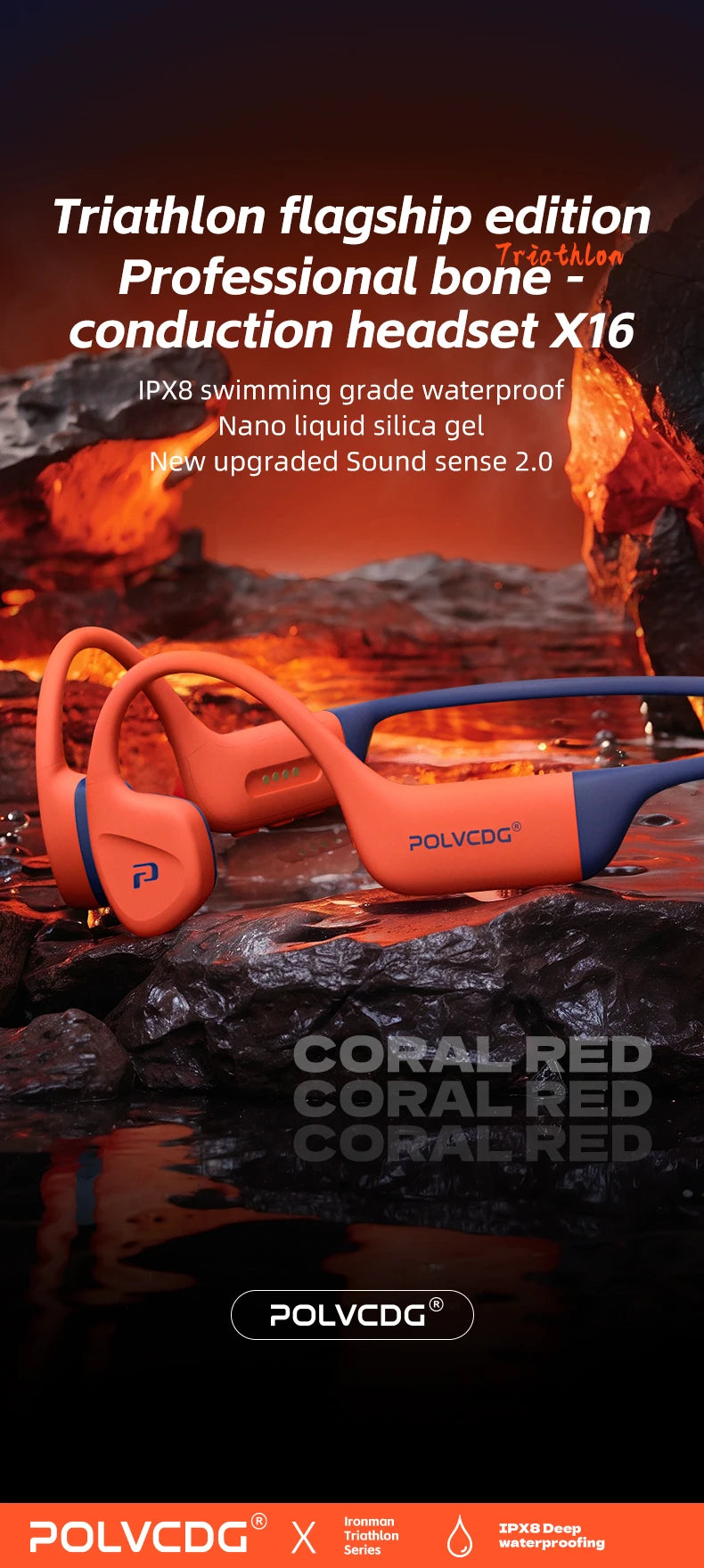 POLVCDG bone conduction earphones IPX8 waterproof 32GB memory Bluetooth 5.4 silicone material 2024 new product X16