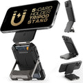 Black Magnetic Wallet Stand for iPhone 17/16/15/14/13/12 Series Holds 5 Cards Adjustable Tripod with RFID Blocking
