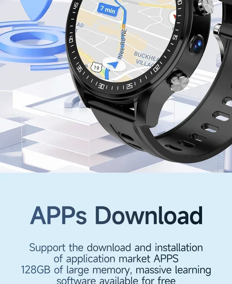 SIM Dual camera Smartwatch A7128G 4G smartwatch Video Call Trail tracker with Wifi GPS waterproof Google Play Store for men