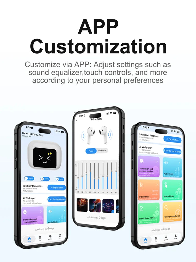 Real Time Translators Headphones Wireless Earphones Noise Canceling IPX7 Waterproof Smart Touch Control Kids Women Men Earbuds