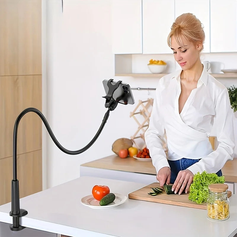 Flexible Gooseneck Phone Holder Lazy Bedside Desktop Clamp Bracket with Long Arm And Handle for Overhead Live Streams