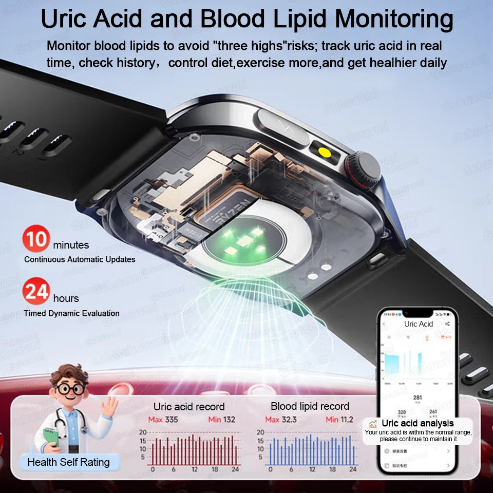 2025New 650nm Laser Conditioning Sapphire Glass Smart Watch Men ECG Heart Rate Micro Physical Exam Health Smartwatch Temperature