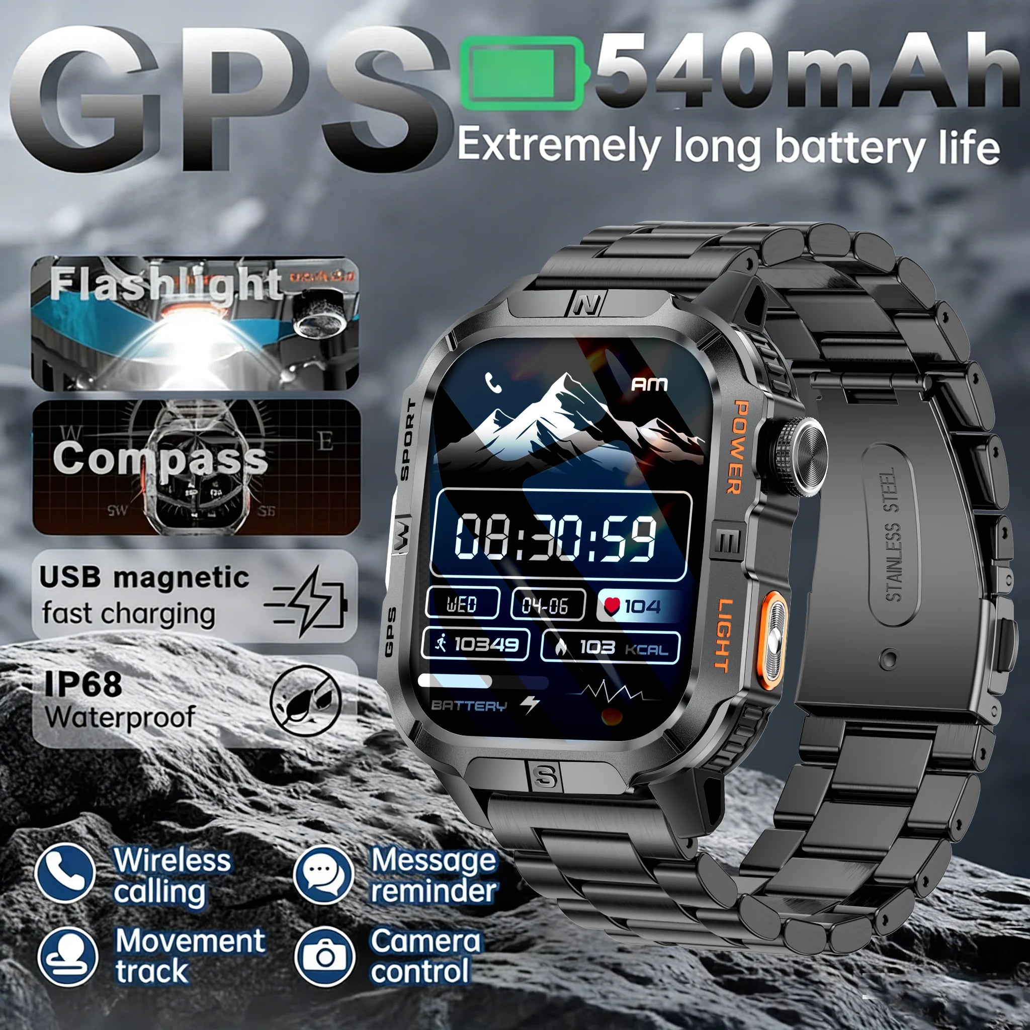 2.01-HD AMOLED GPS Smart Watch 3ATM Waterproof Built-in Dual-band GNSS Altitude Compass Military Sport Smartwatch Men 2025 New