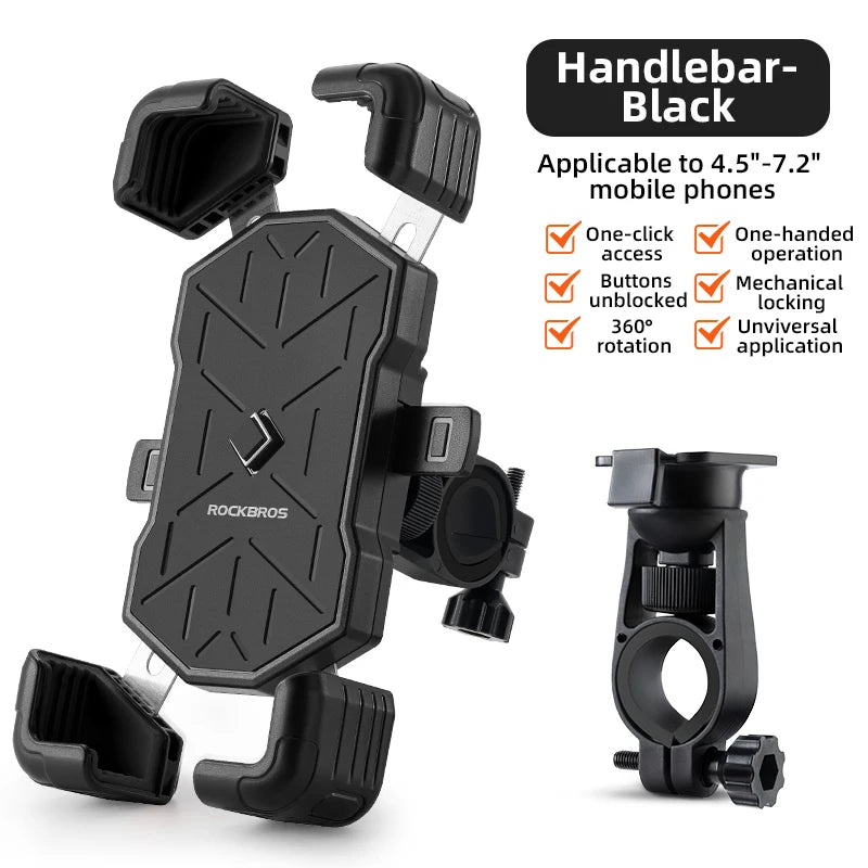 ROCKBROS Bicycle Phone Holder  Motorcycle Electric Vehicle Phone Holder 4.5-7.2 inch Mobile Phone Stand Shockproof Bike Bracket