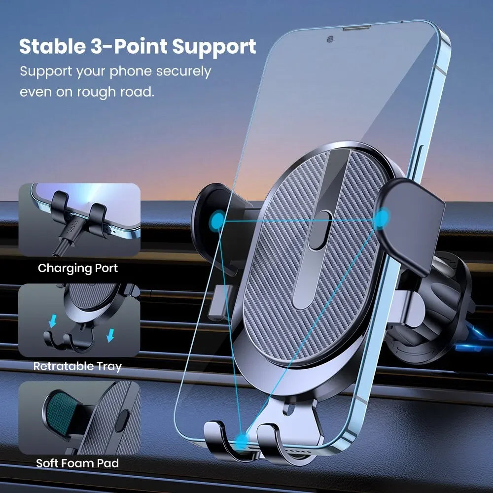 Universal Car Gravity Phone Holder Auto Clip Mount Air Vent Mobile Stand for All Phones - Eye-Friendly Plastic Car Bracket