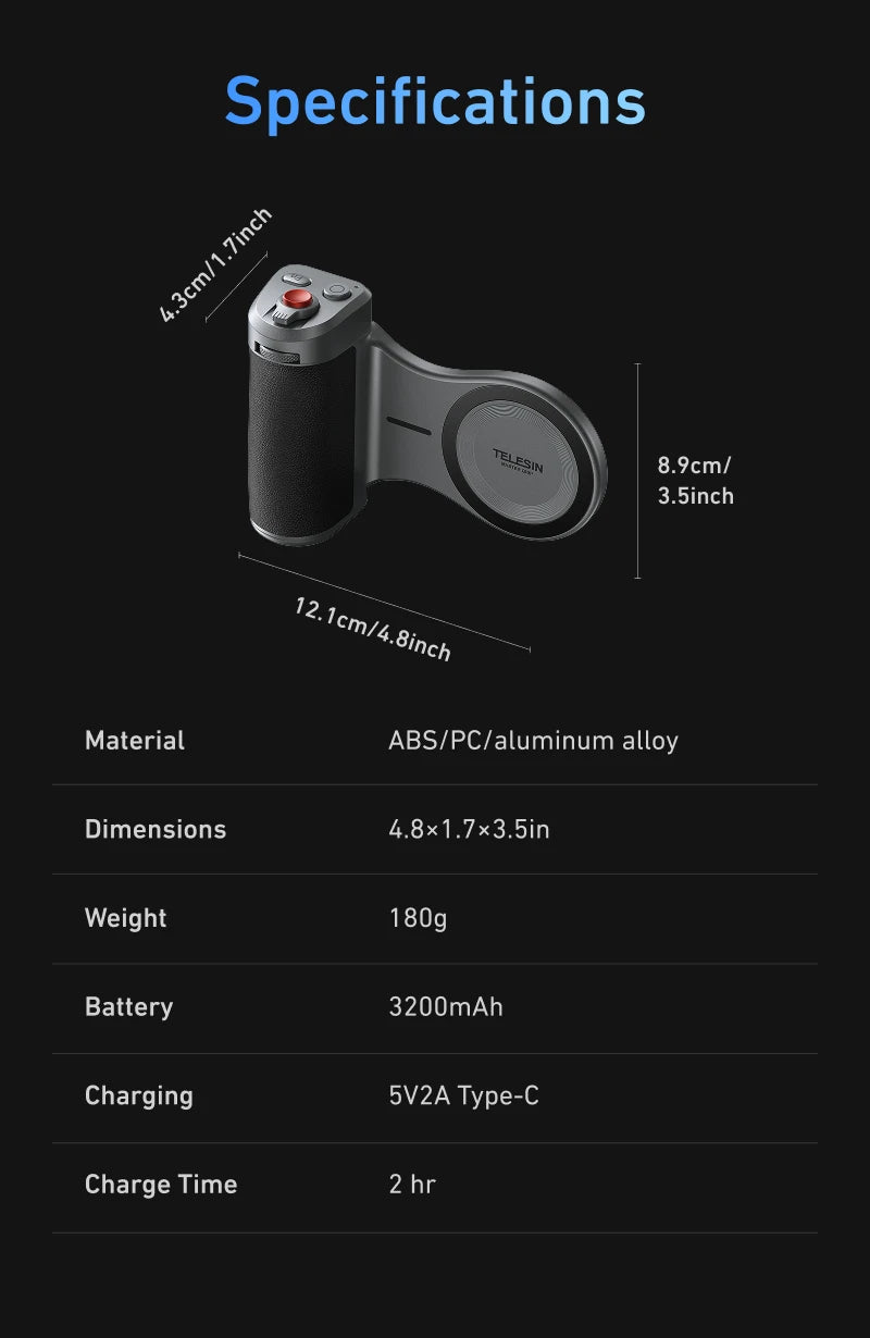 TELESIN Master Grip Set for iPhone 17 pro pro Max - Magnetic Phone Holder with 3200mAh Power Bank & Wireless Charging Hand Grip
