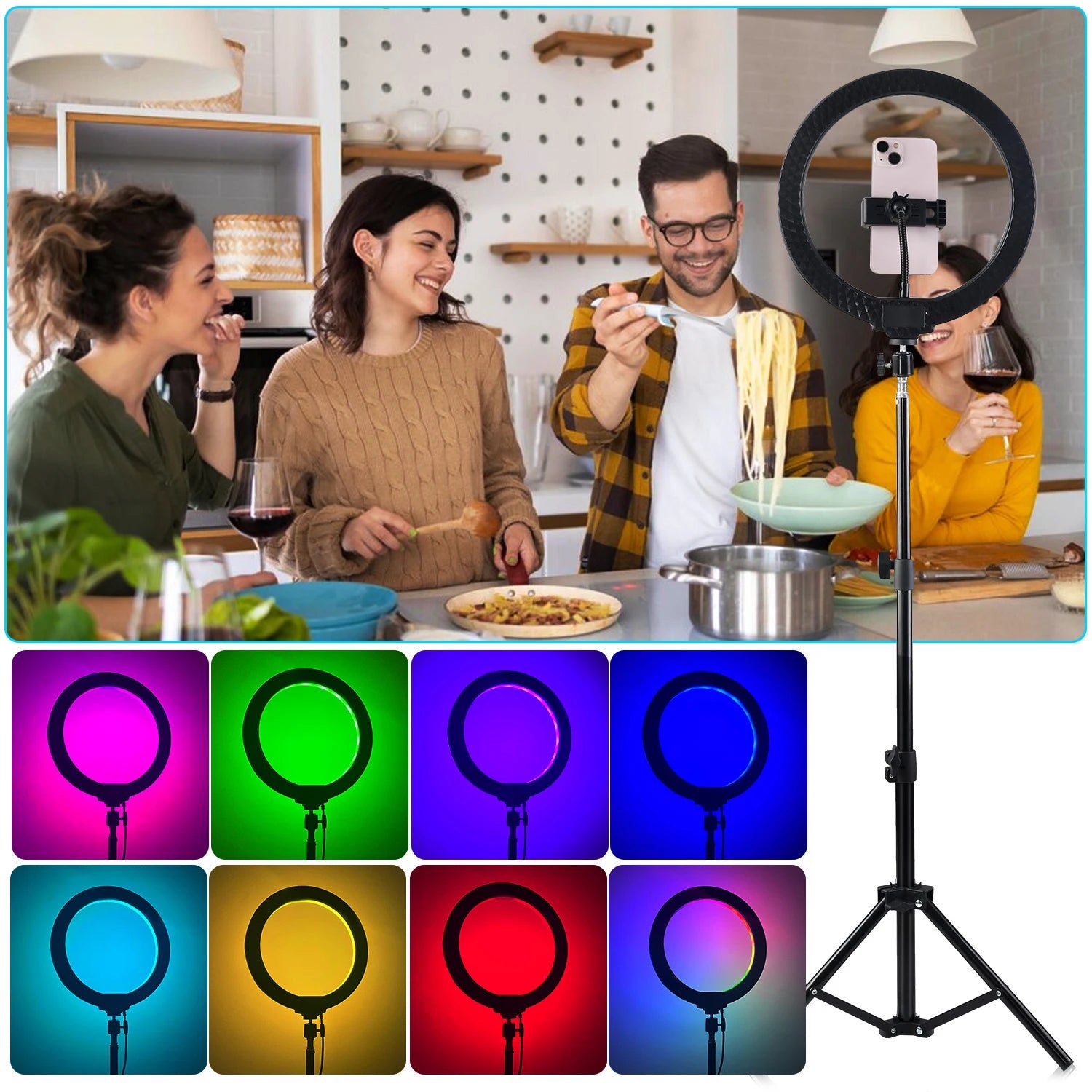 12” Dimmable RGB LED Ring Light with Tripod & Dual Phone Holders – Photography Lighting Kit for Selfies, Live Streaming, Zoom & TikTok
