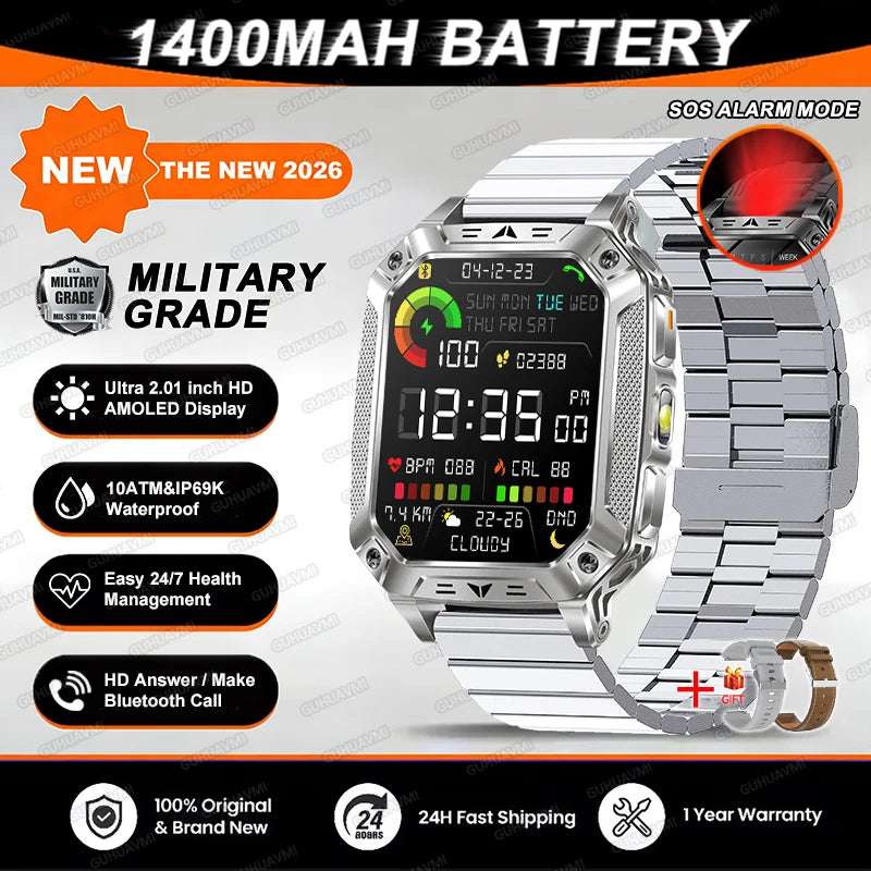 TANK Ultra 2026 1400mAh Military GPS Smart Watch Men 200Day Standby Rugged Tactical Watch 10ATM Diving SOS Satellite Alert Clock