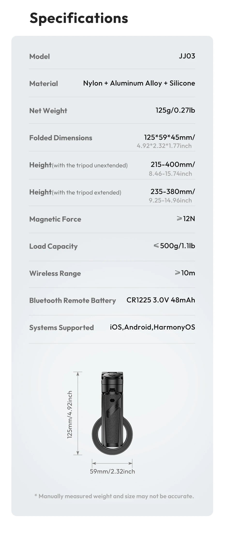 Ulanzi JJ03 Magnetic Phone Tripod Stand Wireless Selfie Stick Desktop Support Bluetooth for iPhone 16/15/14/13 pro Max with Grip