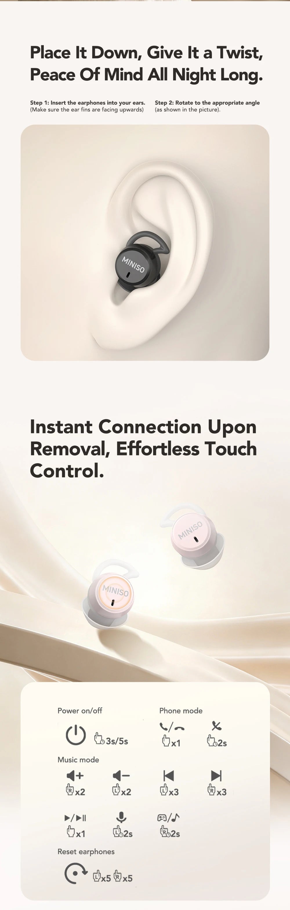 Noise Reduction Wireless Bluetooth Earphones MINISO MS217  Earbuds 50Hrs Playback Comfortable AI Translation for 150+ Languages