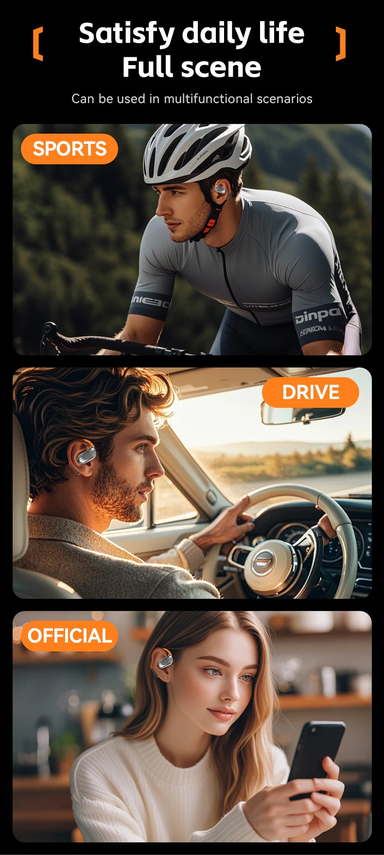 Tecsire OWS Bluetooth Earphones Earhook Wireless Earbuds Hifi Stereo ENC Mic for Sports Audio Book