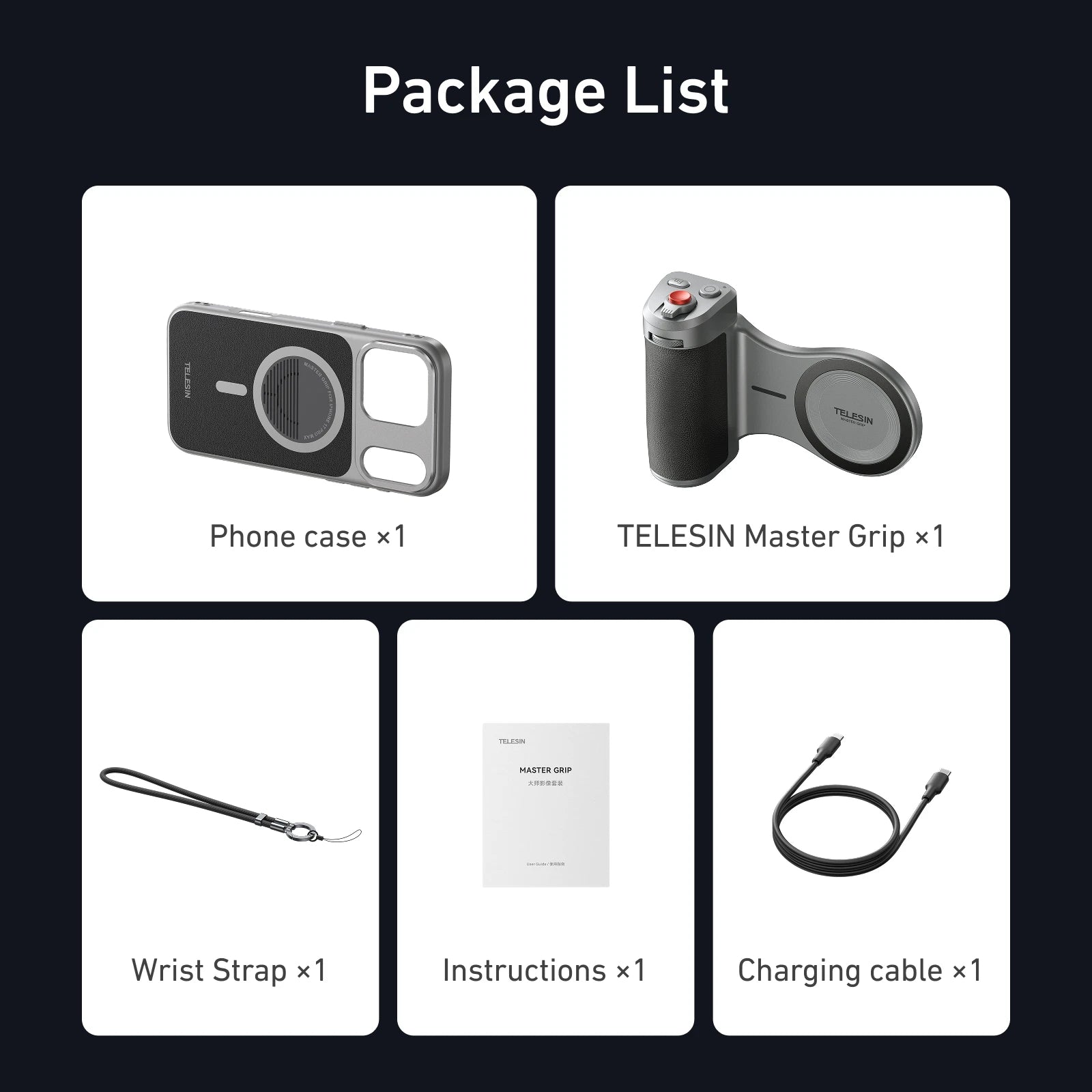 TELESIN Master Grip Set for iPhone 17 pro pro Max - Magnetic Phone Holder with 3200mAh Power Bank & Wireless Charging Hand Grip