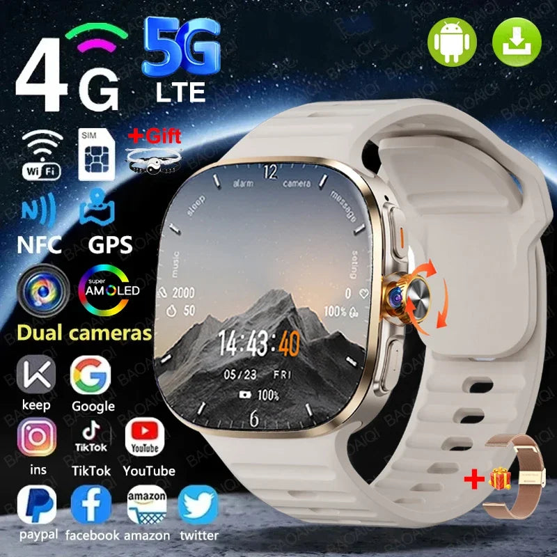4G/5G Smartwatch 2.4 Inch HD AMOLED Screen 190° Rotary Camera GPS WiFi Android 10.0 Smart Watch with Heart Rate & Sleep Tracker
