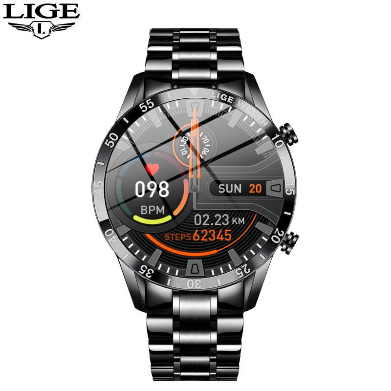 LIGE Men's Fashion Smart Watch Full Touch Bluetooth Call Waterproof Sport Fitness Tracker Luxury Steel Band Smartwatch for Adults