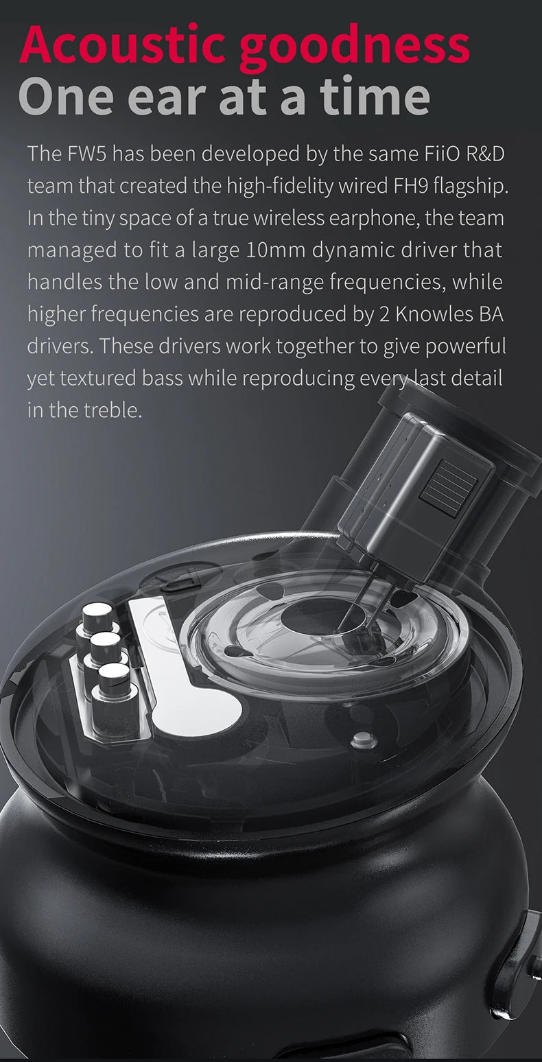 FiiO FW5 TWSWireless Bluetooth LHDC/aptX adaptive Earphones Sport Stereo HiFi Music Earbuds 10mm Dynamic Driver Earphone