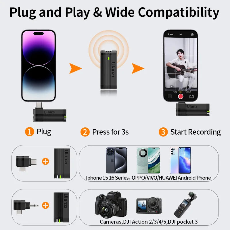 Ulanzi A100 Wireless Lavalier Microphone