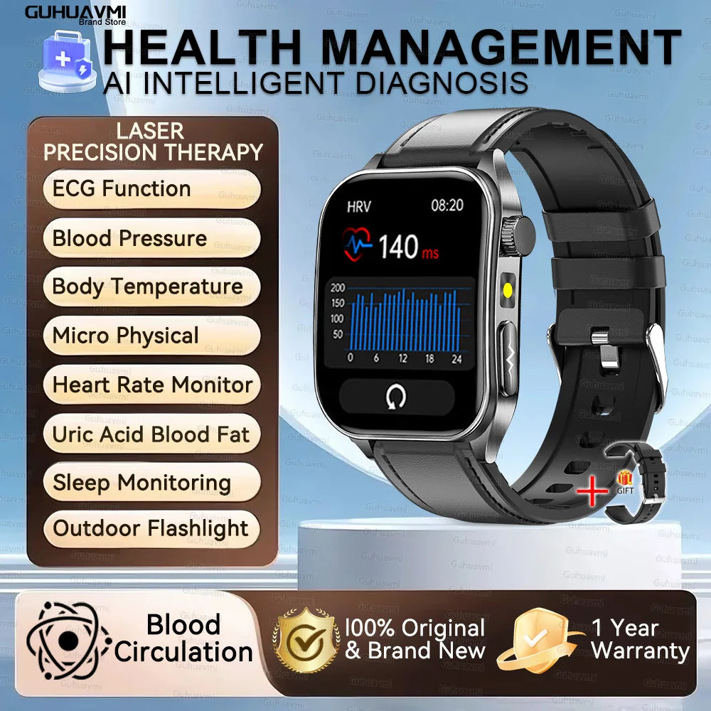 New Laser Treatment Three High Smart Watch Men ECG Heart Rate Uric Acid Health Tracker 1.95 inches Sapphire Glass SmartBracelet