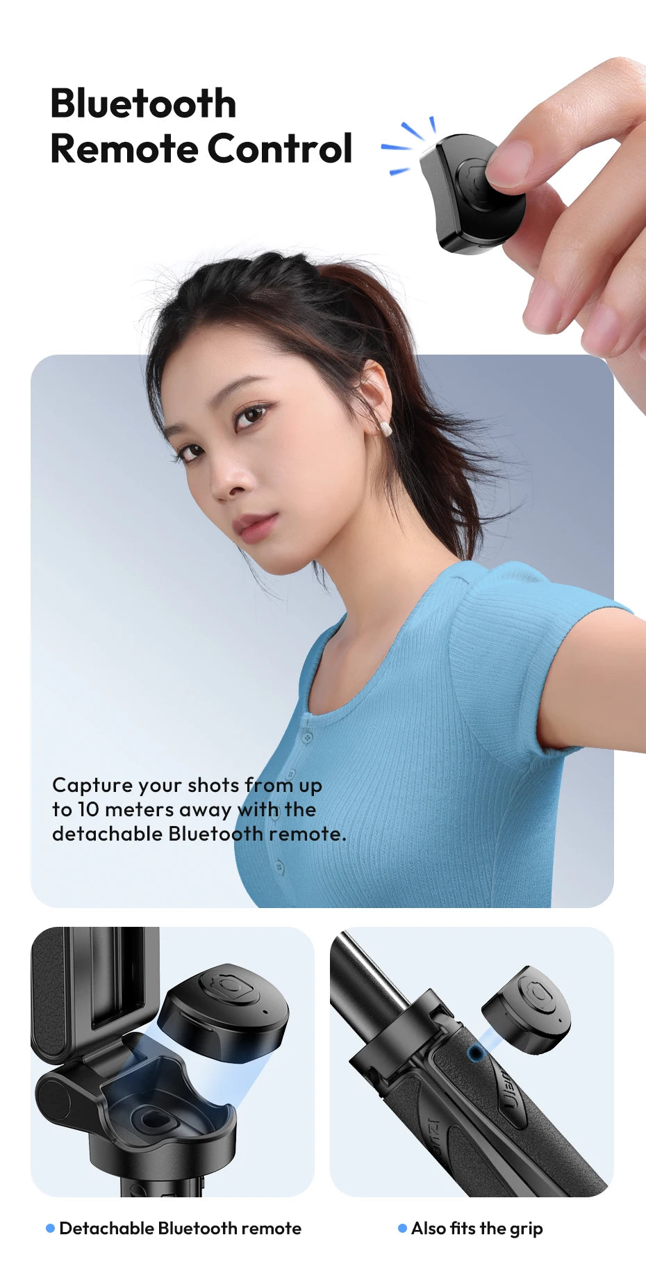 Ulanzi JJ03 Magnetic Phone Tripod Stand Wireless Selfie Stick Desktop Support Bluetooth for iPhone 16/15/14/13 pro Max with Grip