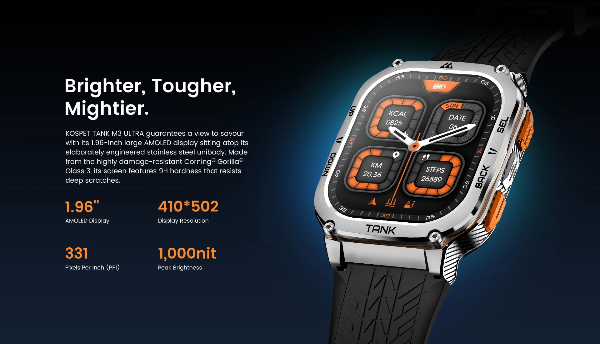 2025 KOSPET TANK M3 Ultra GPS Smart Watch for Men Stainless Steel 50M IP69K Waterproof 24/7 Health Monitor for Android iOS