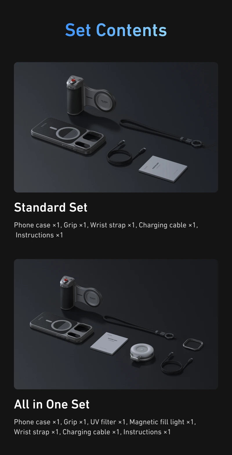 TELESIN Master Grip Set for iPhone 17 pro pro Max - Magnetic Phone Holder with 3200mAh Power Bank & Wireless Charging Hand Grip