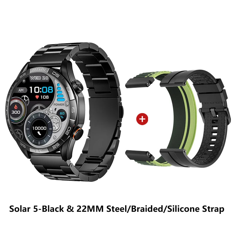 HAYLOU Solar 5 Smartwatch with 1.58'' AMOLED Display 60Hz Refresh Rate 24H Health Monitoring Voice Calling Sports Modes for Men Black/Silver