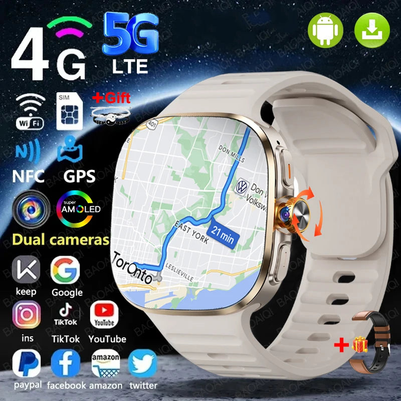 4G/5G Smartwatch 2.4 Inch HD AMOLED Screen 190° Rotary Camera GPS WiFi Android 10.0 Smart Watch with Heart Rate & Sleep Tracker