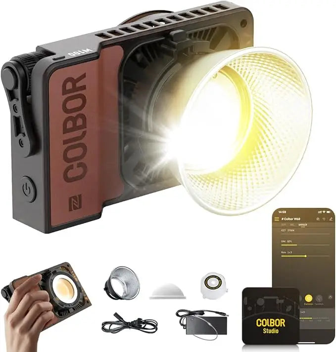 COLBOR W60/W60R/W100/W100R COB LED Video Light – 60W/100W Portable Photography Lighting, Handheld Pocket Fill Light for Outdoor Shooting
