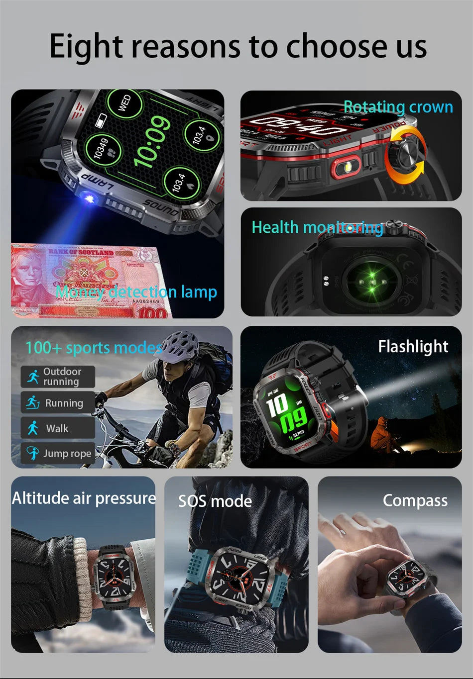 2026 Military Smart Watch with GPS Compass Waterproof Bluetooth Call Functionality And GPS Sport Tracker for Outdoor Activities
