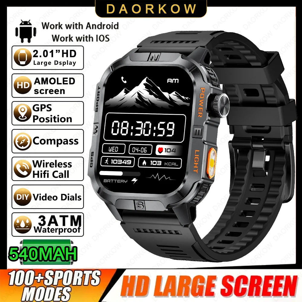 2.01-HD AMOLED GPS Smart Watch 3ATM Waterproof Built-in Dual-band GNSS Altitude Compass Military Sport Smartwatch Men 2025 New