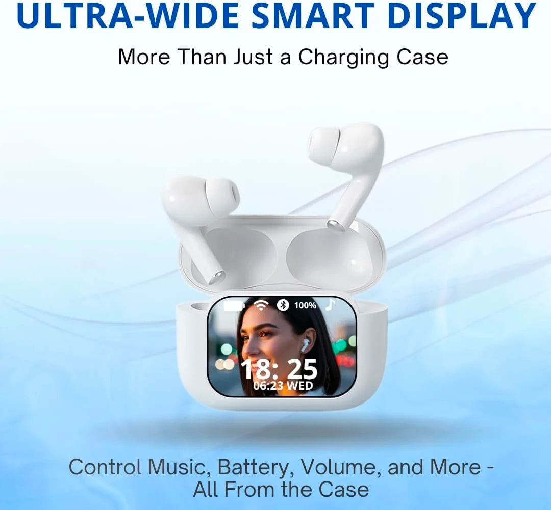 UYUXIO BT 5.4 Wireless Earphone ANC ENC Earbuds with LCD Screen High Sound Quality Headphonew with Noise Cancelling Ear Buds
