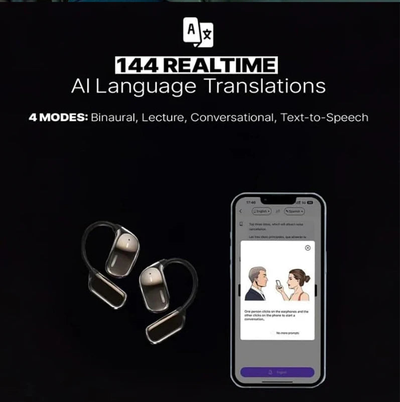 UYUXIO AI Translating Earphone OWS Real Time Translation Earbuds with 144 Languages Ear Buds with LCD Touch Screen Headphone