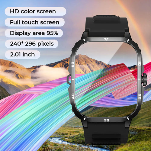 2025 NEW Military Smartwatch 2.01'' HD Screen Bluetooth Call Waterproof Outdoor Sports Fitness Tracker for Android/iOS Men